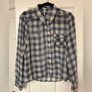 Free People Blue and White Check Poplin Shirt